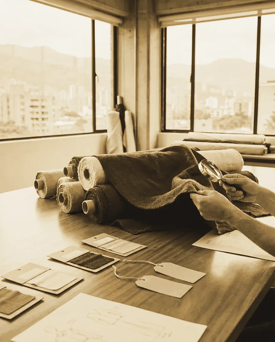 Fabrics and trims selected for a collection in Medellín