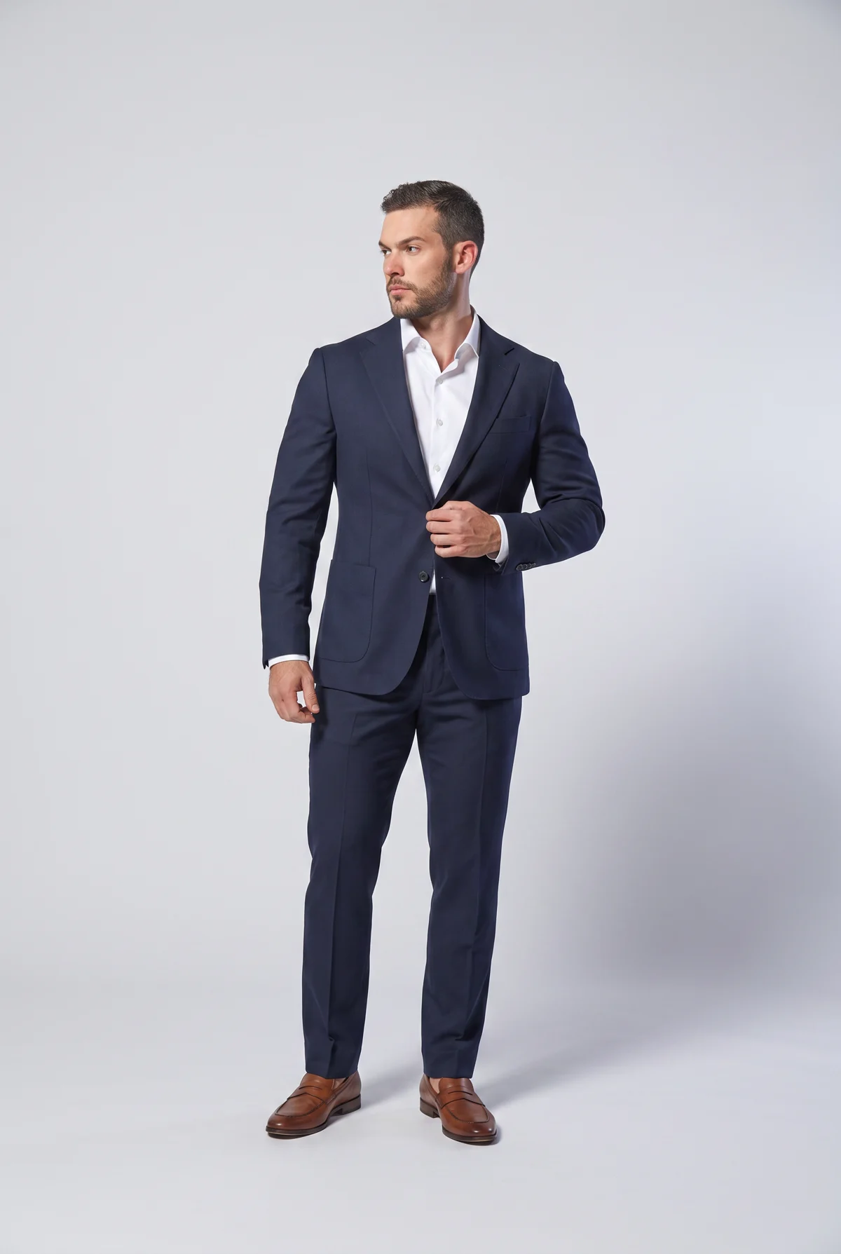 Navy semi-deconstructed single-breasted blazer, menswear tailoring