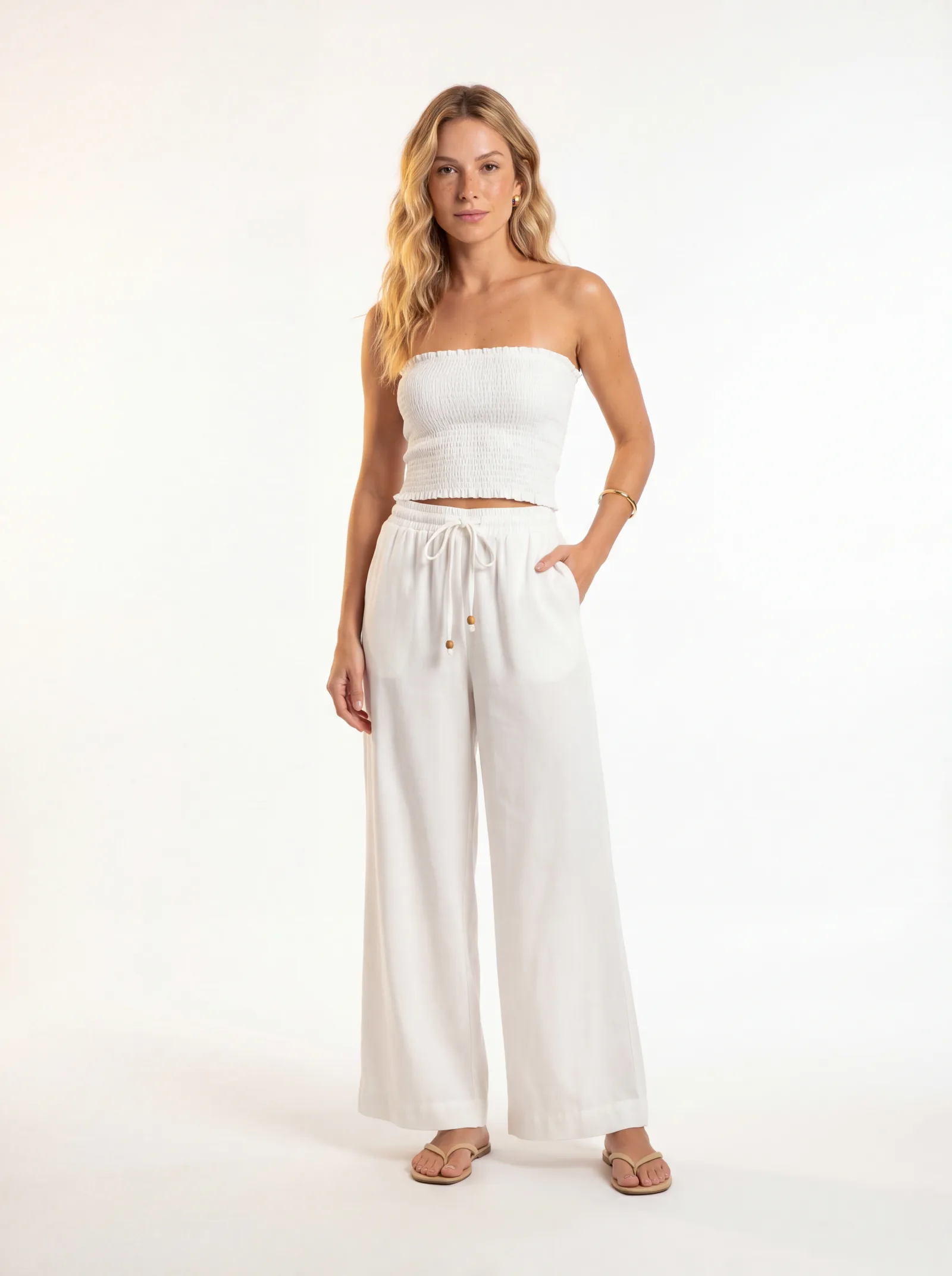 Casual Wear Women — White Linen Strapless Set