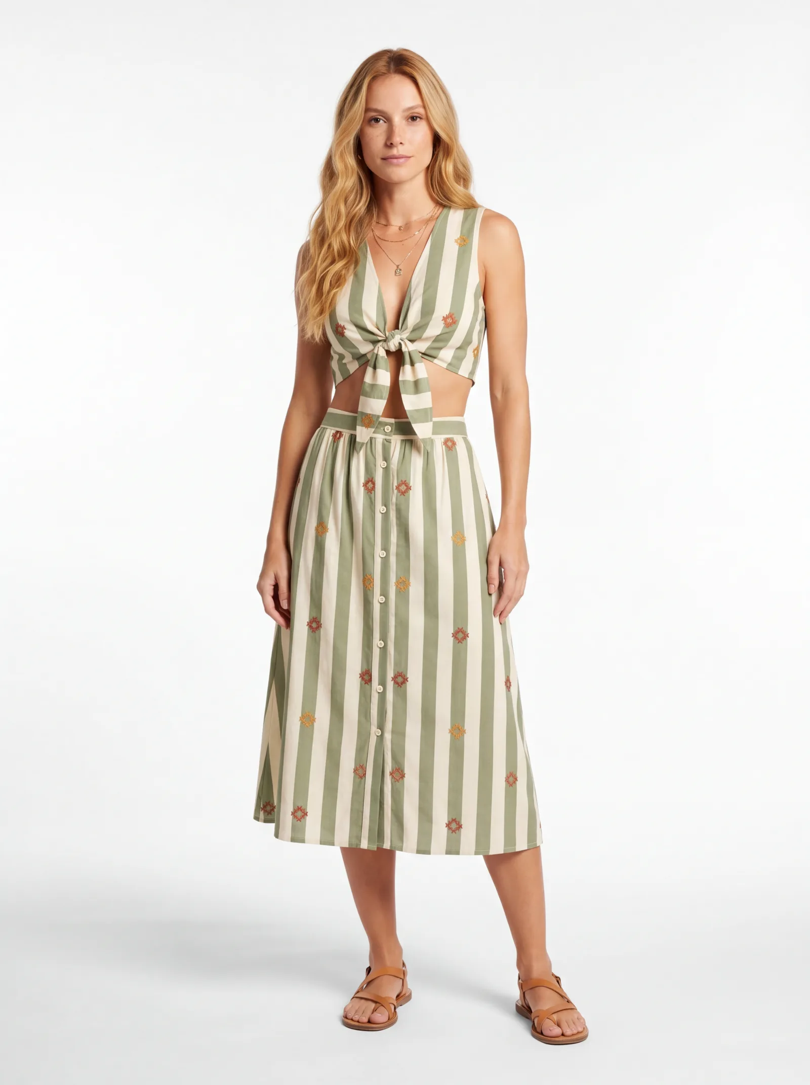 Casual Wear Women — Sage Stripes Embroidered