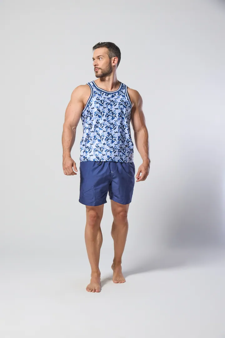 Men · Activewear: Printed tank & short set, Blue, front view