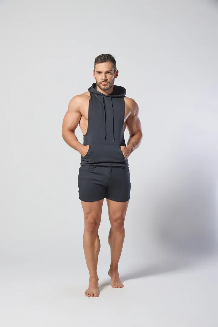 Men Activewear: Hooded tank & short set, Black, front view