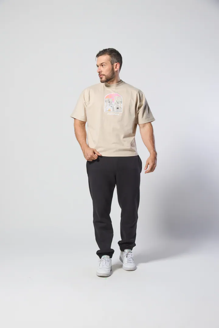 Men · Casual: Graphic tee & jogger set, Sand & black, front view