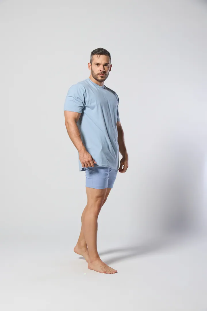 Men · Casual: Tee & short set, Light blue, front view