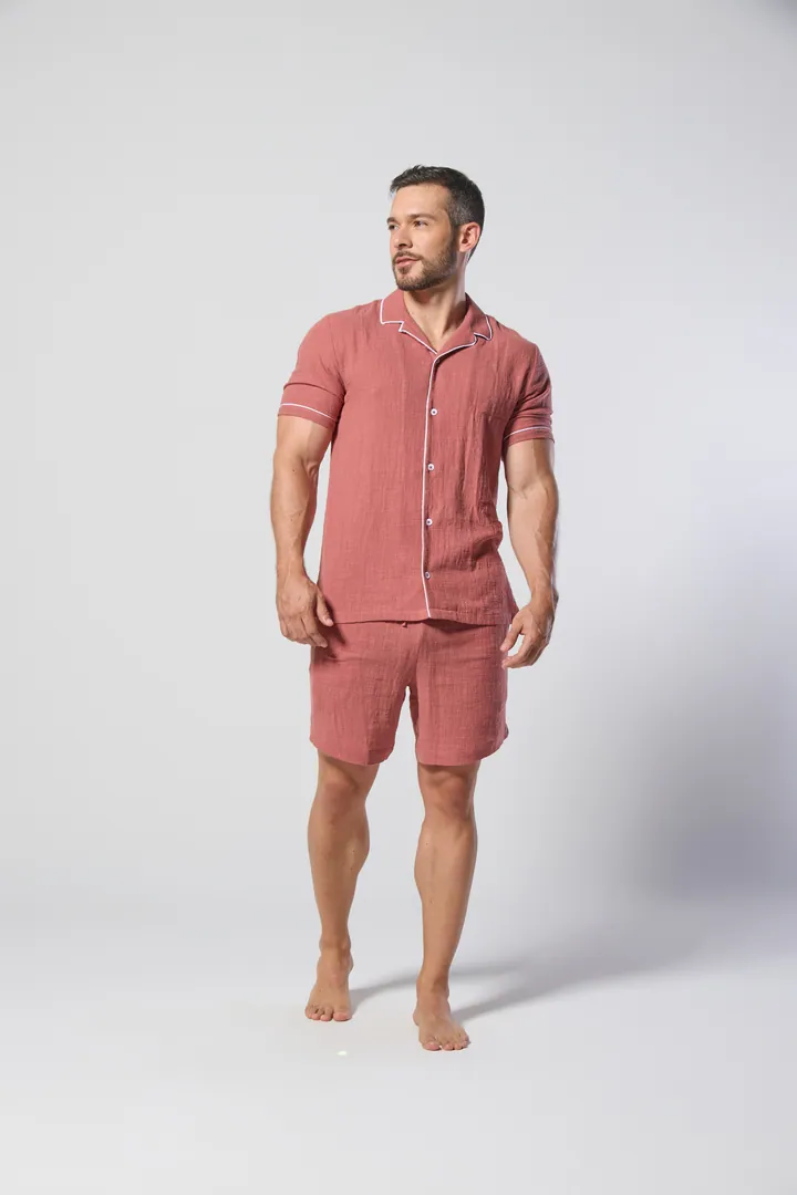 Men · Resort: Shirt & short set, Brick red, front view