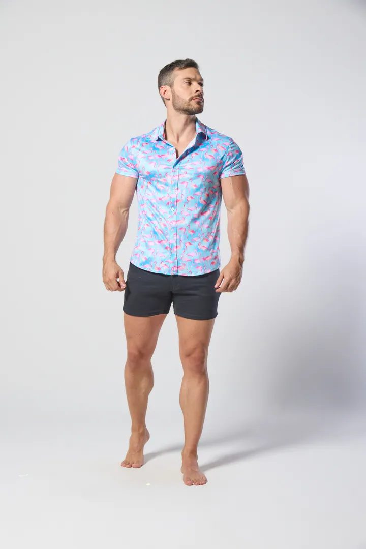 Men · Resort: Printed camp shirt, Sky blue, front view