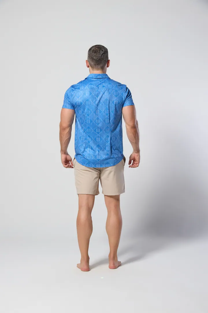 Men · Resort: Camp shirt, Cobalt, back view
