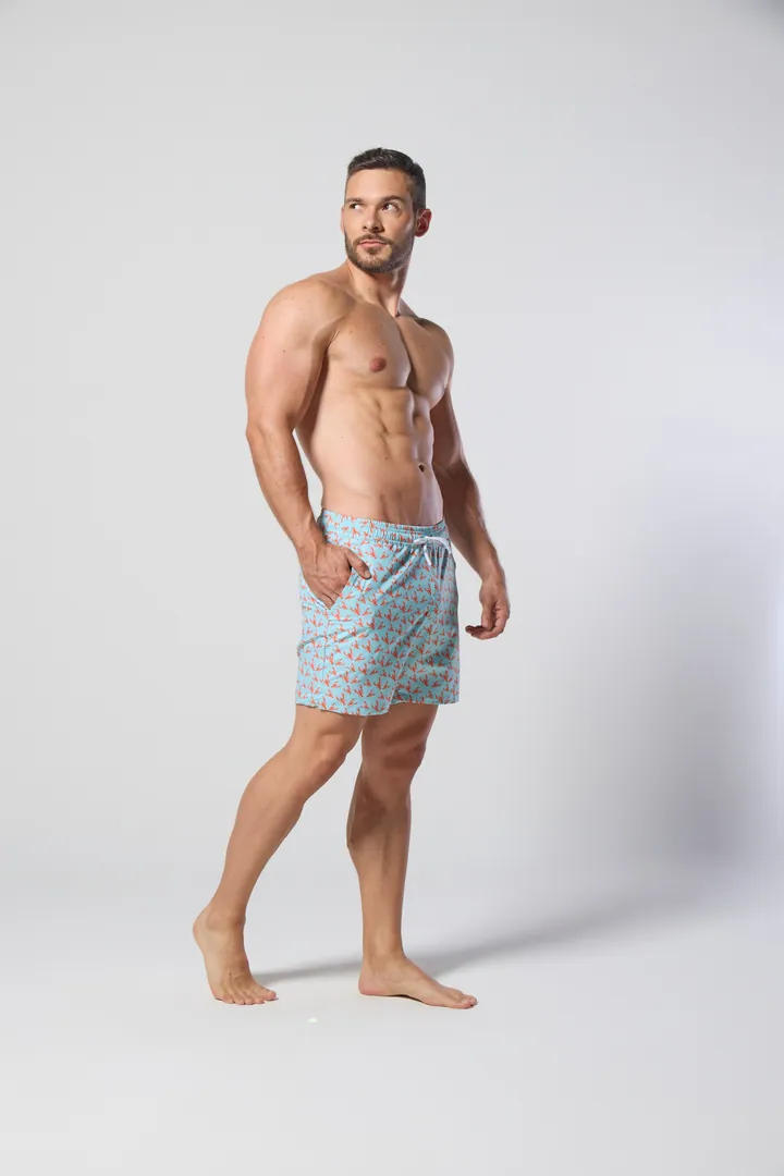 Men · Swimwear: Printed swim short, Aqua print, front view