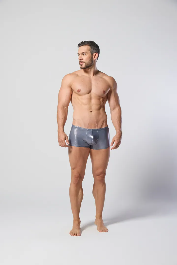 Men · Swimwear: Metallic swim trunk, Silver, front view