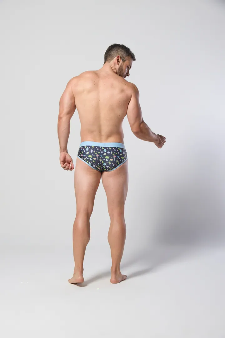 Men · Swimwear: Swim brief, Navy print, back view