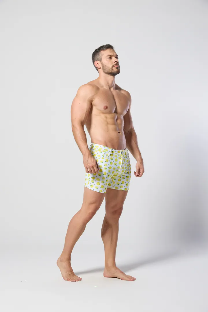 Men · Swimwear: Printed swim short, Lime print, front view