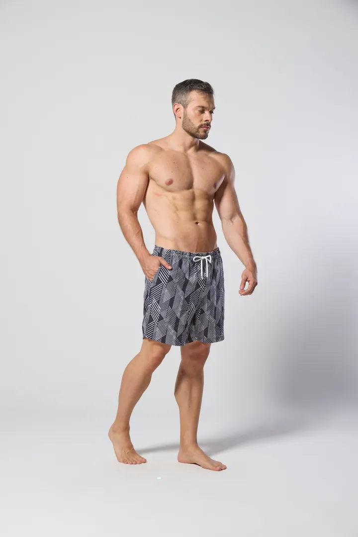 Men · Swimwear: Printed swim short, Grey print, front view