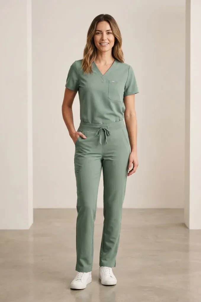 Programs Medical scrubs: Women's V-neck scrub set, Sage, front view