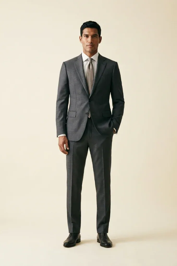 Programs · Uniforms: Men's suit & tie, Charcoal, front view