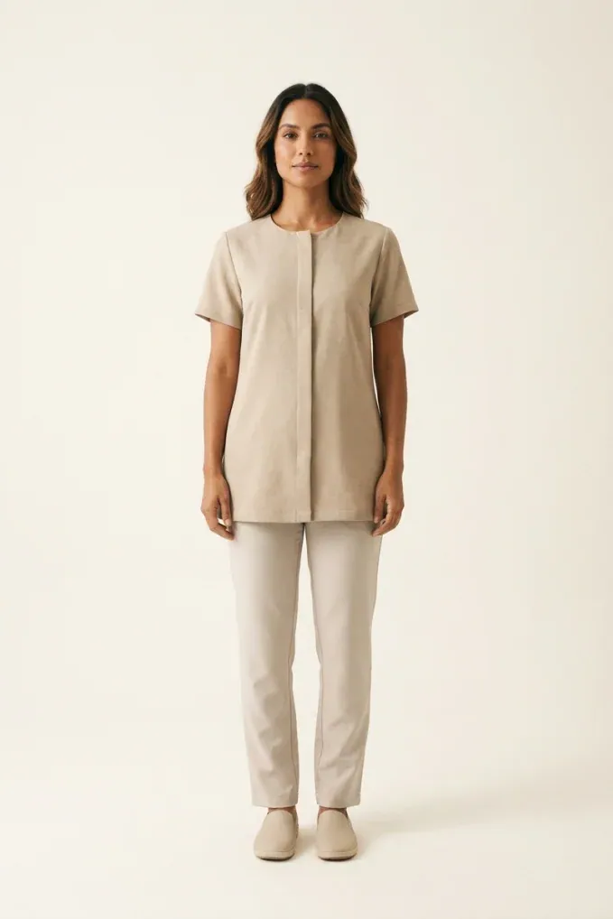 Programs · Uniforms: Women's tunic & trousers, Sand, front view