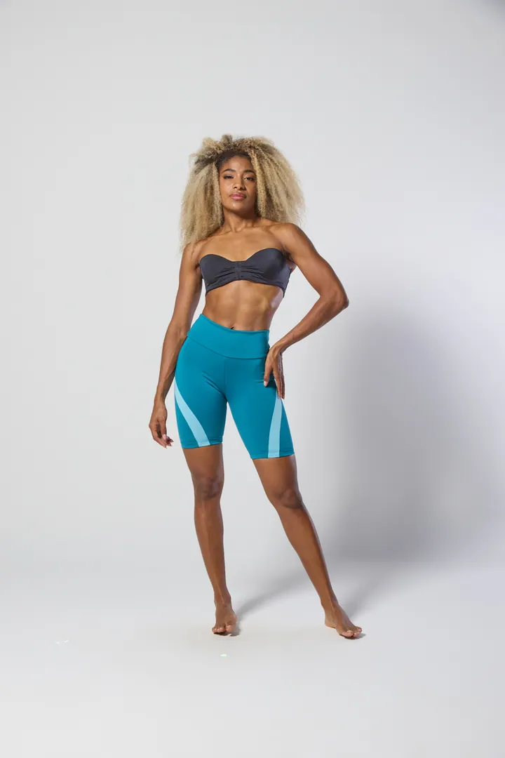Women · Activewear: Bike-short & top set, Teal, front view