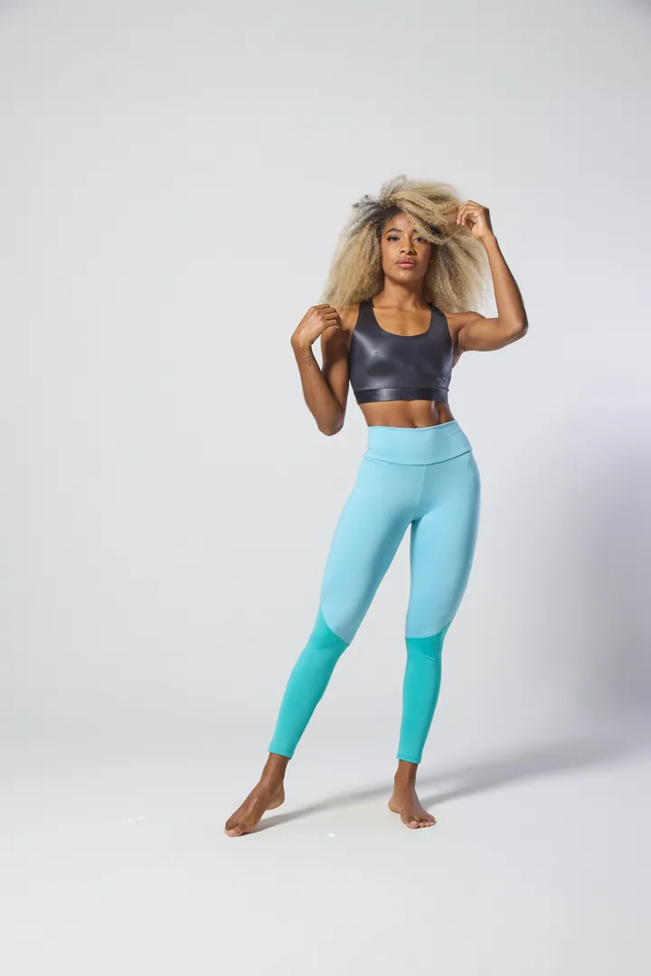 Women · Activewear: Legging & top set, Aqua & teal, front view