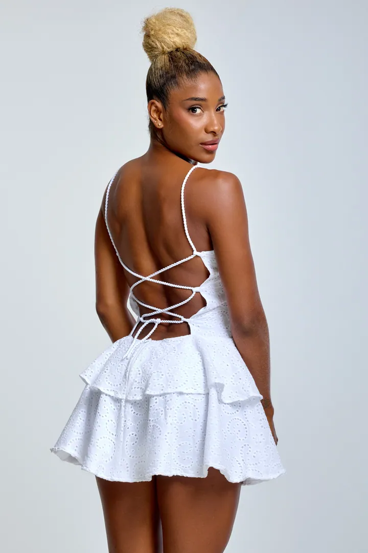 Women · Resort: Eyelet mini dress, White, back view