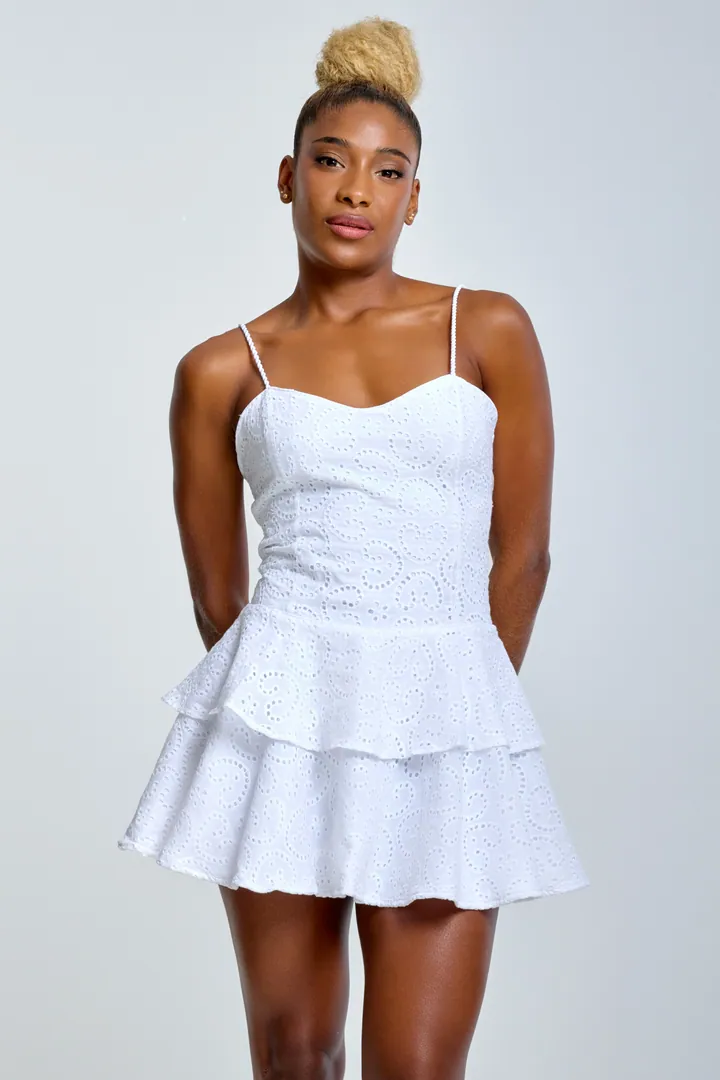Women · Resort: Eyelet mini dress, White, front view
