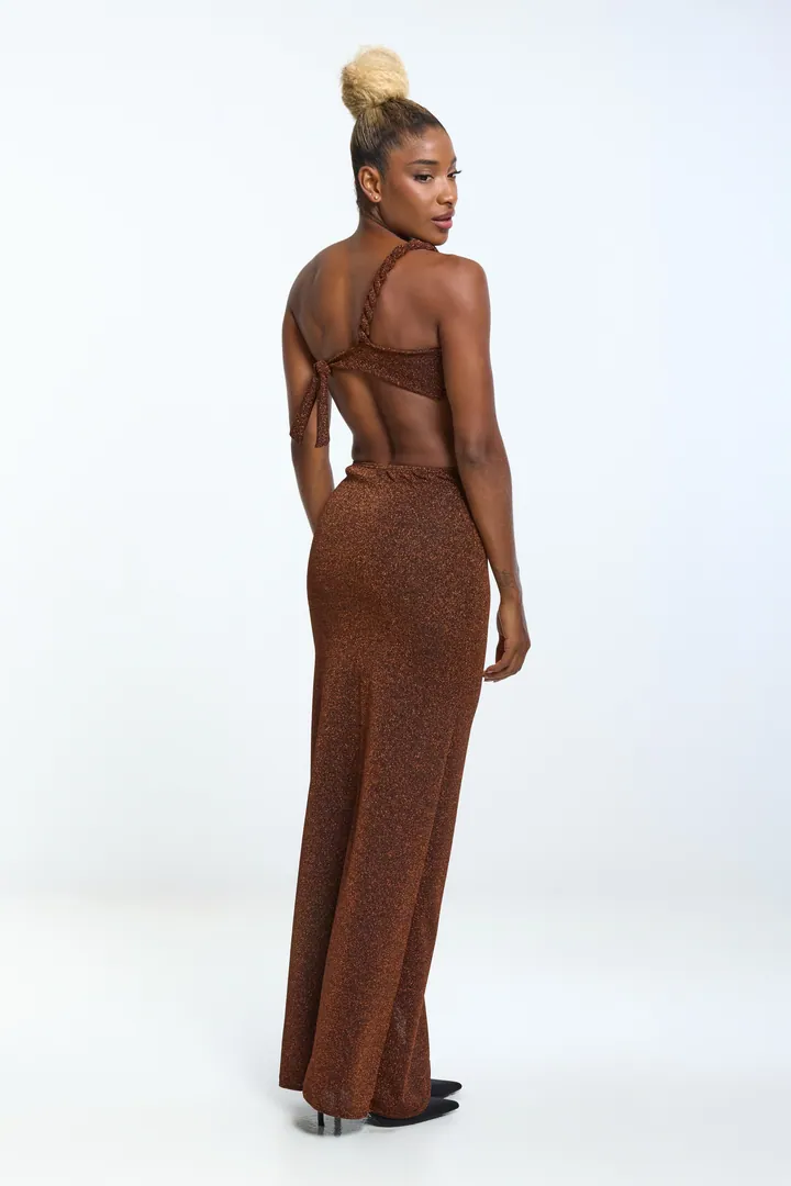 Women · Resort: Cut-out maxi dress, Shimmer copper, back view