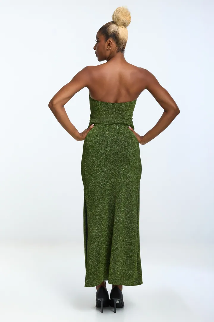 Women · Resort: Ring bandeau maxi dress, Shimmer green, back view