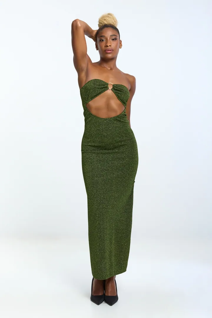 Women · Resort: Ring bandeau maxi dress, Shimmer green, front view