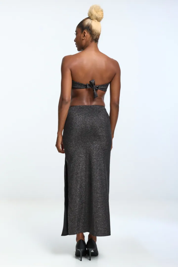 Women · Resort: Knot-front maxi dress, Black shimmer, back view