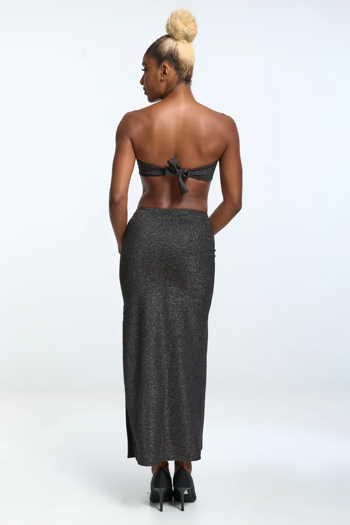 Women · Resort: Knot-front maxi dress, Black shimmer, side view