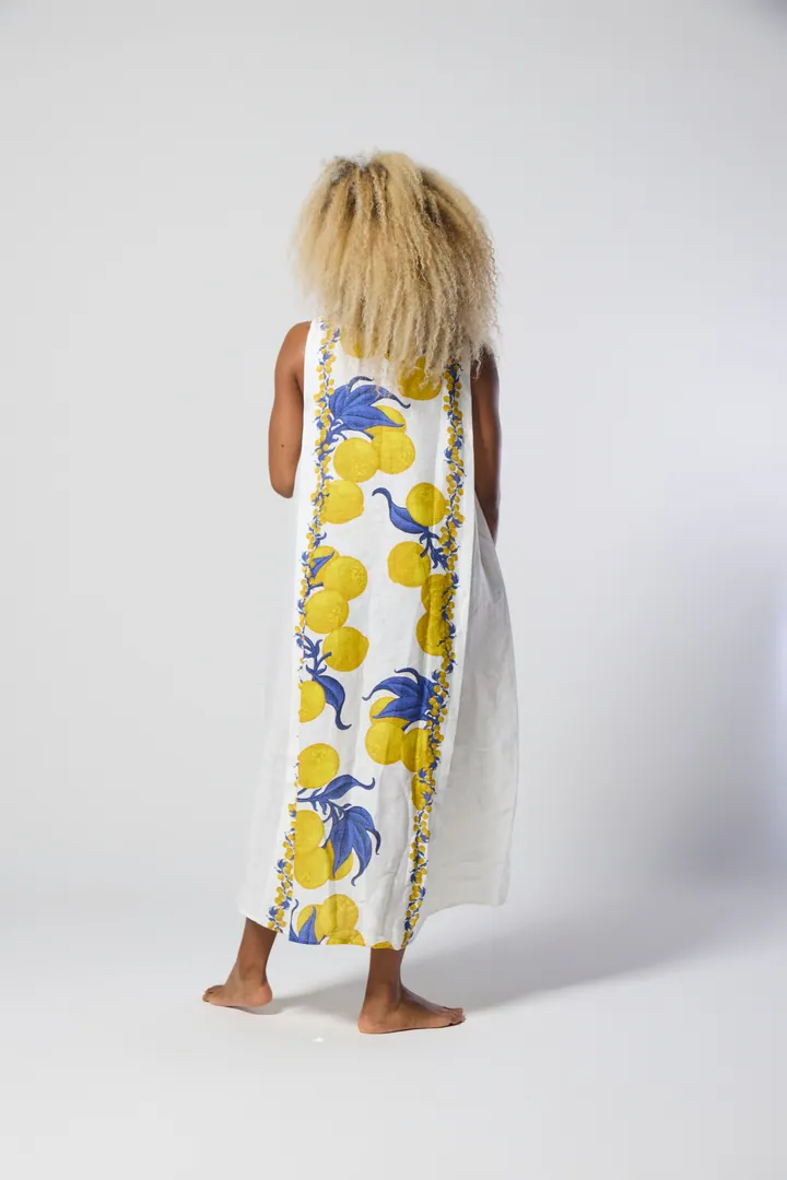 Women · Resort: Long cover-up with lemon panel, White, back view