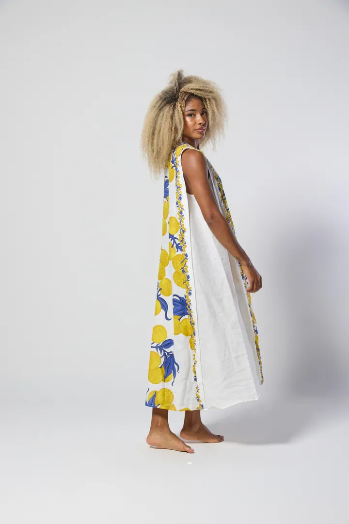 Women · Resort: Long cover-up with lemon panel, White, side view