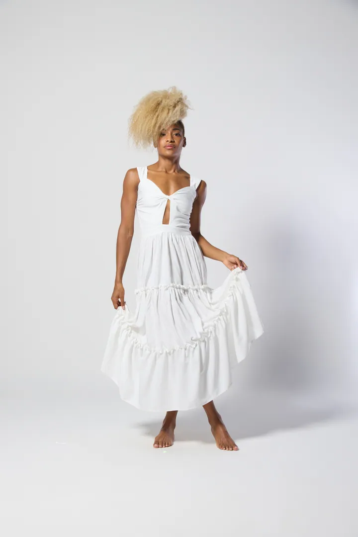 Women · Resort: Ruffle maxi dress, White, front view