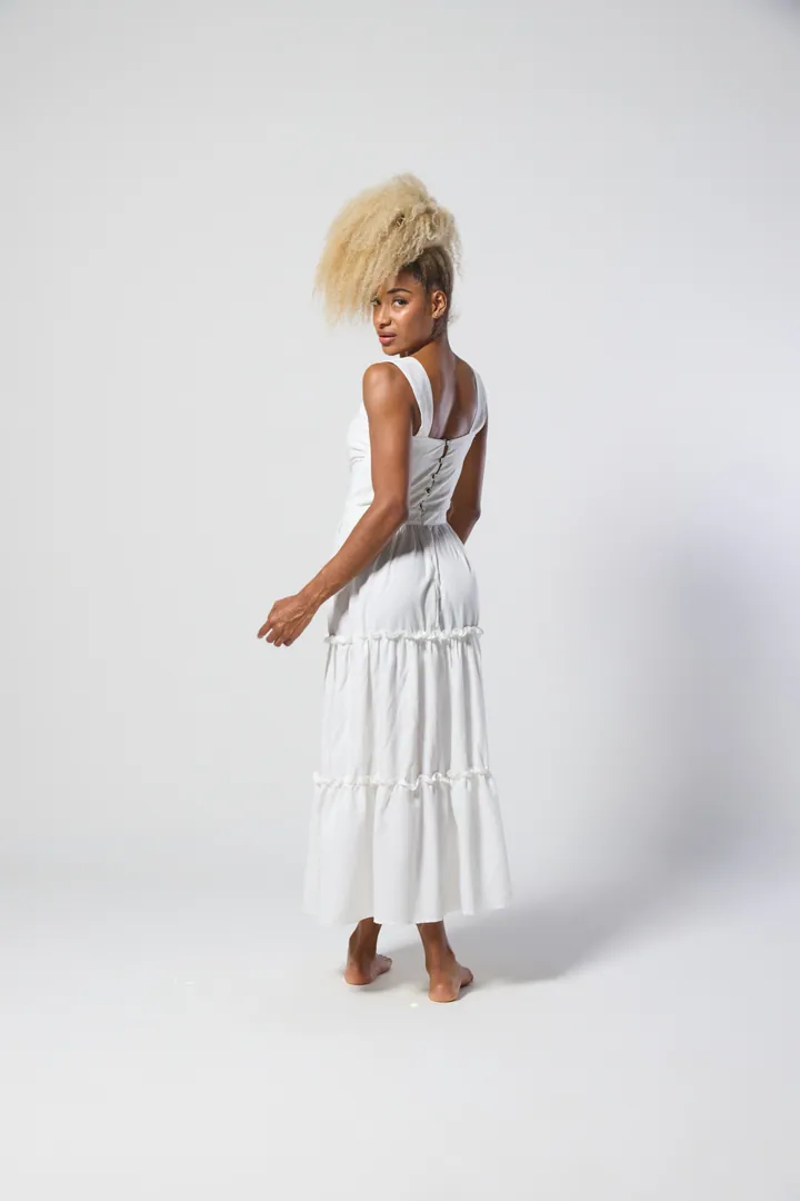 Women · Resort: Ruffle maxi dress, White, side view