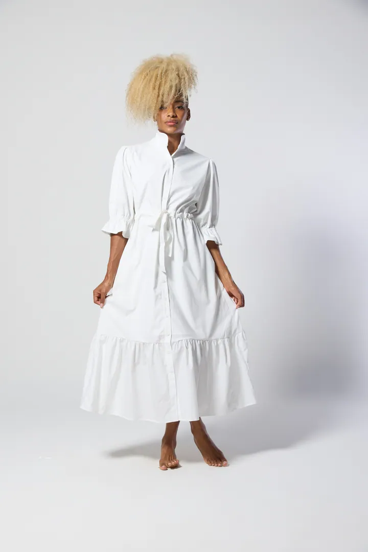 Women · Resort: Shirt maxi dress, White, front view