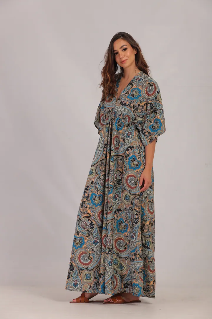 Women · Resort: Paisley kaftan maxi dress, Grey & blue, side view