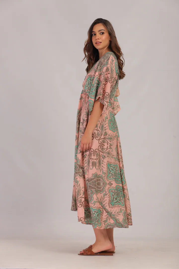 Women · Resort: Paisley kaftan midi dress, Blush & green, side view