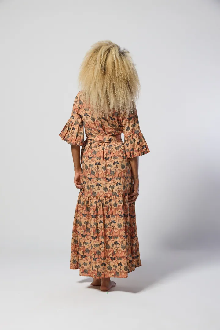 Women · Resort: Tiered shirt maxi dress, Terracotta floral, back view