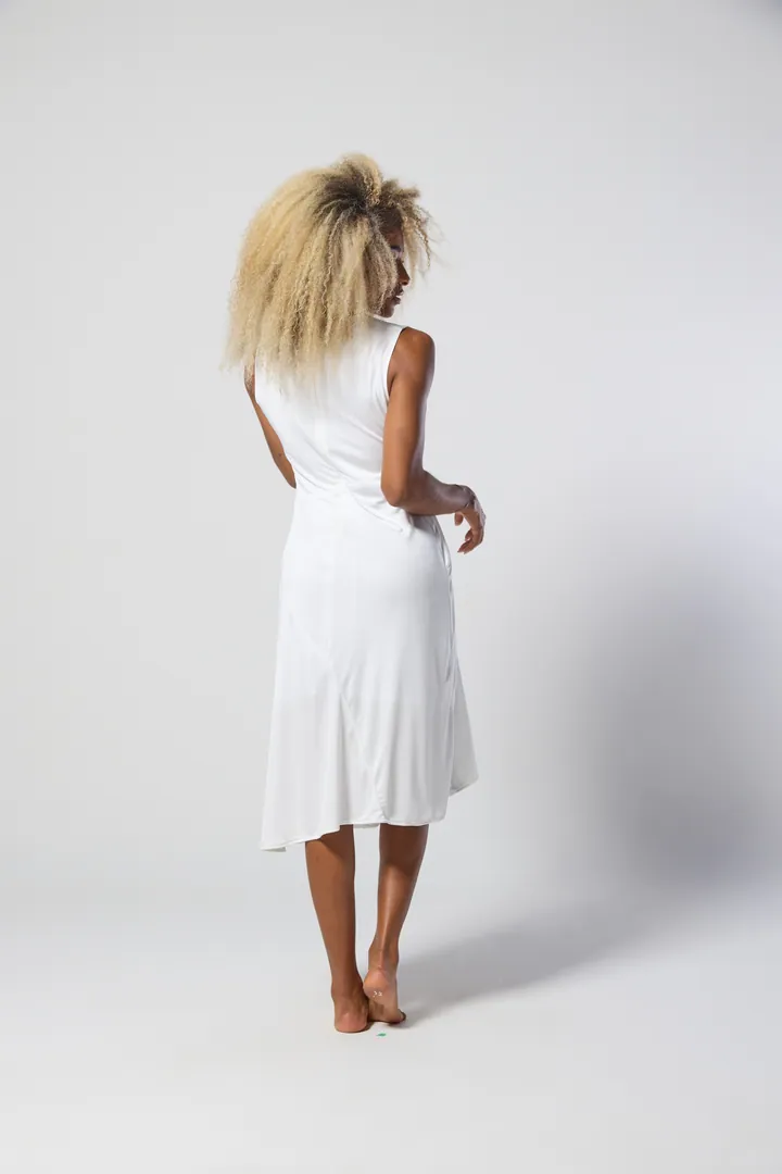Women · Resort: Side-drape midi dress, White, back view