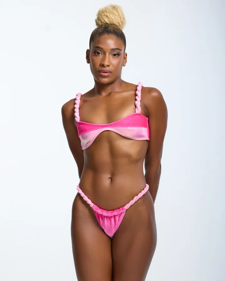 Women · Swimwear: Braided bandeau bikini, Fuchsia, front view