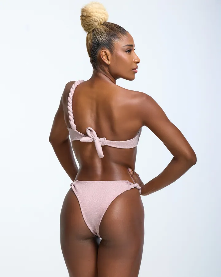 Women · Swimwear: One-shoulder braided bikini, Blush, back view