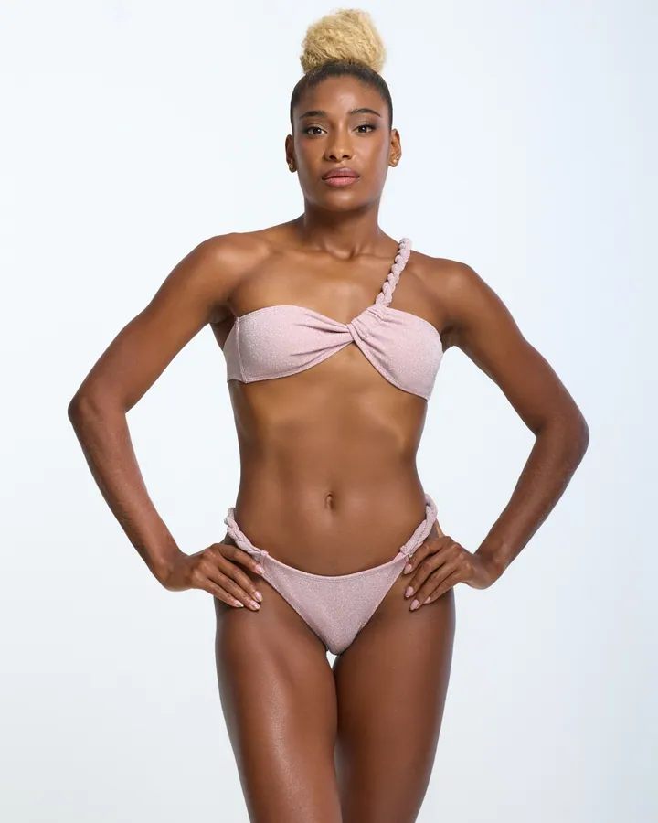 Women · Swimwear: One-shoulder braided bikini, Blush, front view