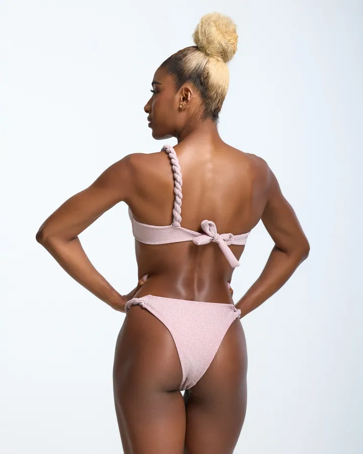 Women · Swimwear: One-shoulder braided bikini, Blush, side view