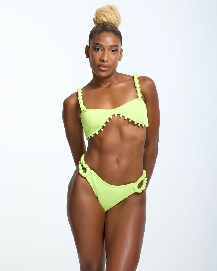Women · Swimwear: Pearl-trim bandeau bikini, Lime, front view