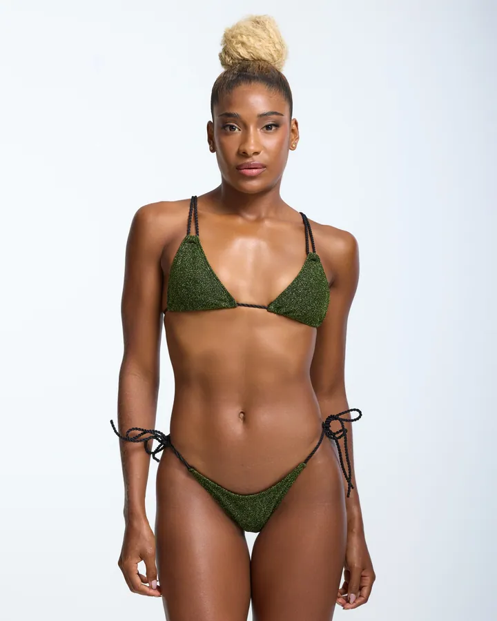 Women · Swimwear: Triangle bikini with side ties, Shimmer olive, front view