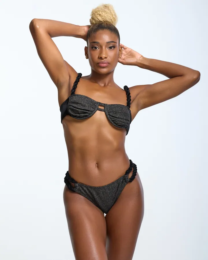 Women · Swimwear: Ruffle balconette bikini, Black shimmer, front view