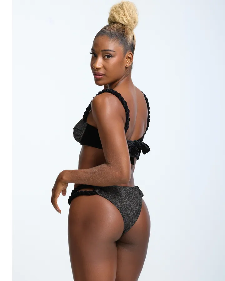 Women · Swimwear: Ruffle balconette bikini, Black shimmer, side view
