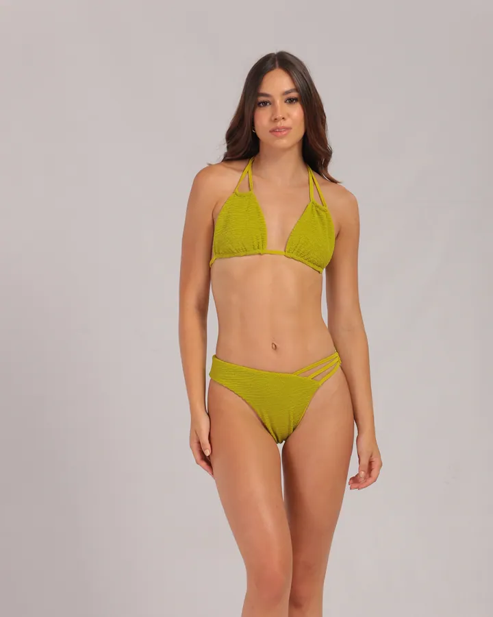 Women · Swimwear: Double-strap halter bikini, Lime, front view