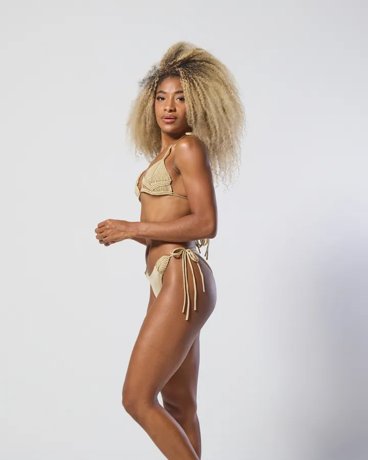 Women · Swimwear: Macramé triangle bikini, Beige, side view
