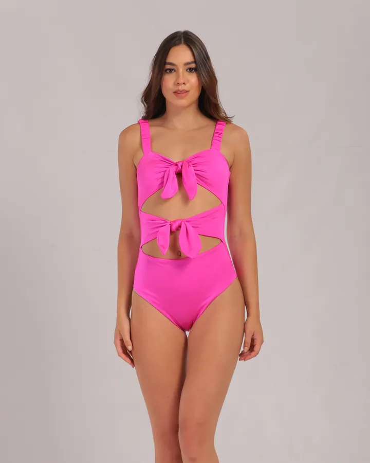 Women · Swimwear: Tie-front cut-out one-piece, Fuchsia, front view