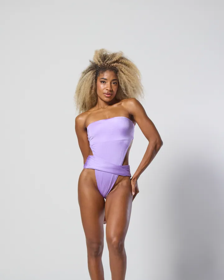 Women · Swimwear: Strapless cut-out one-piece, Lilac, front view
