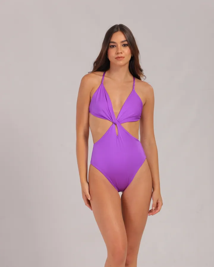 Women · Swimwear: Halter knot one-piece, Violet, front view